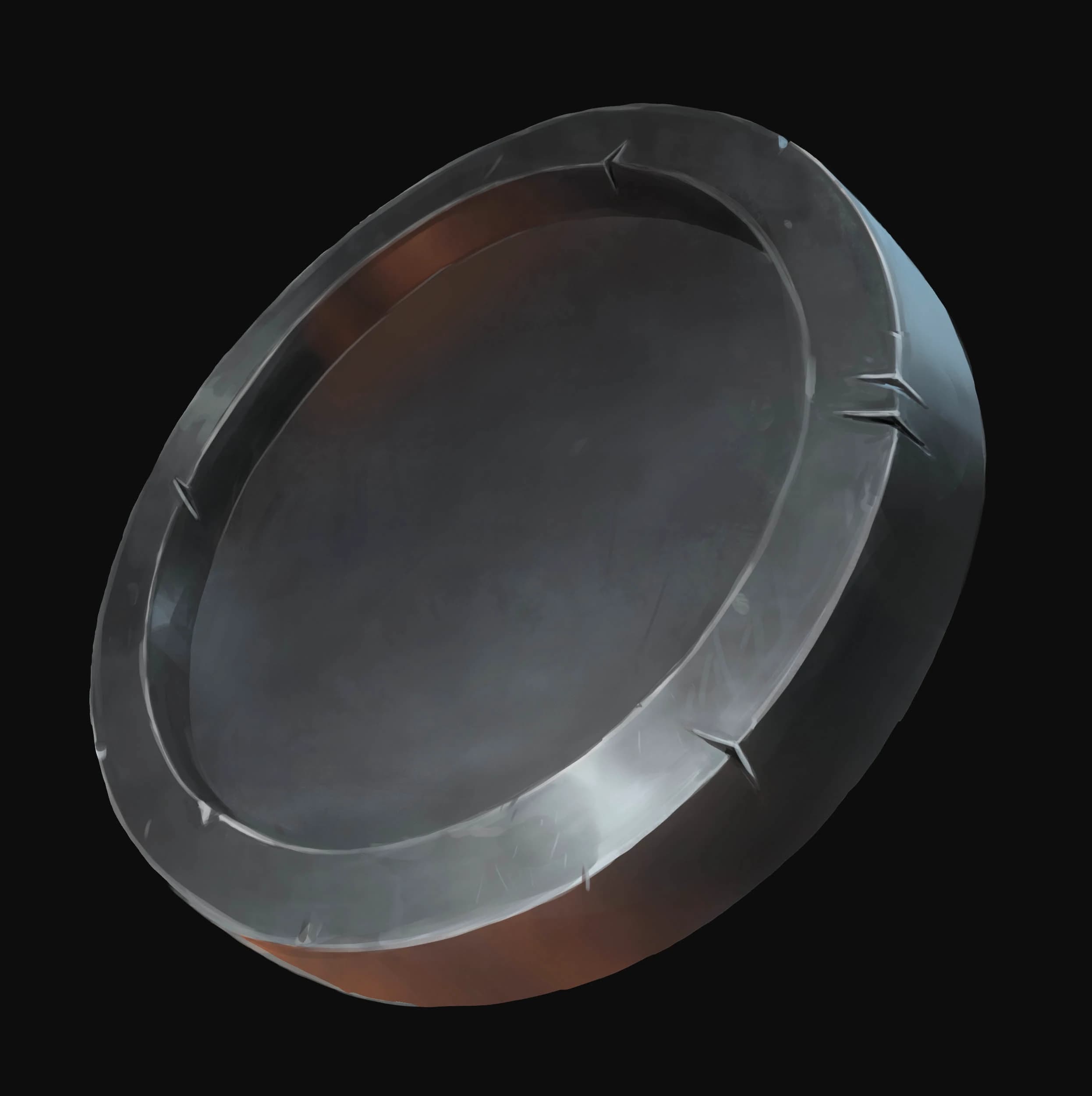 A fully rendered image of a metalic token.