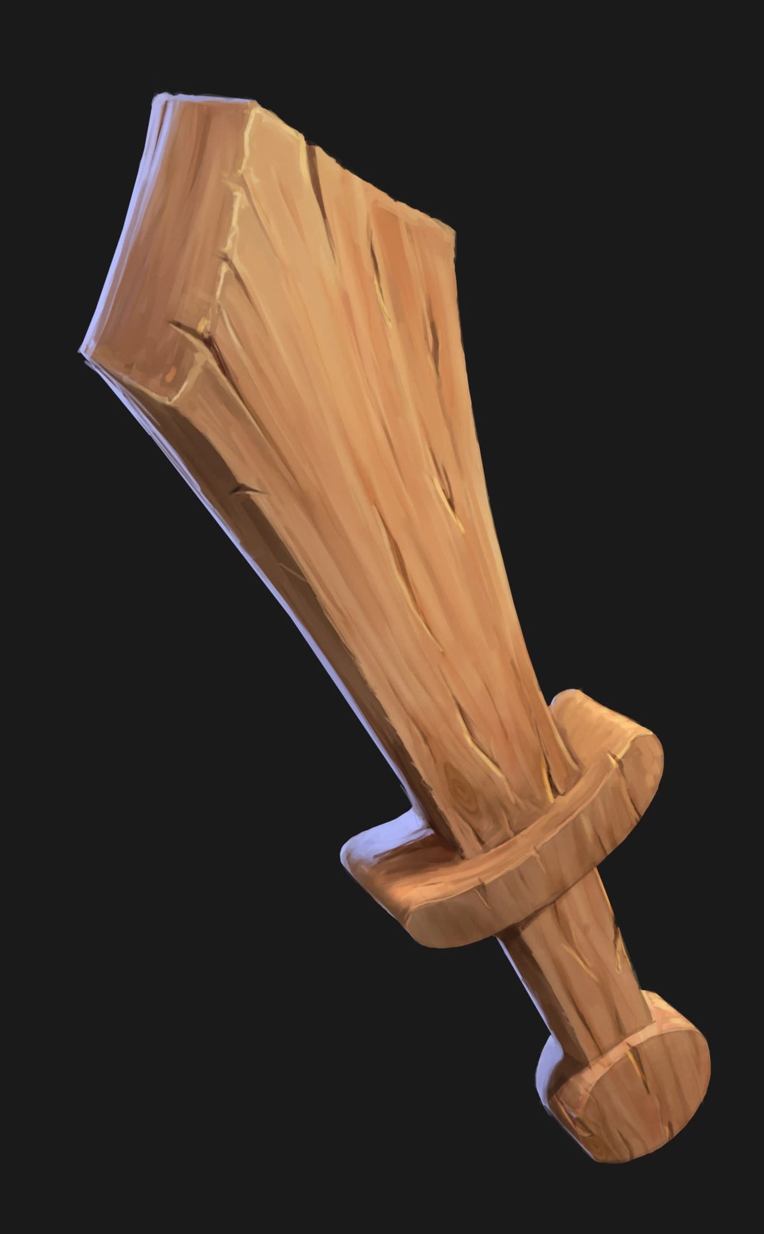A fully rendered wooden sword.